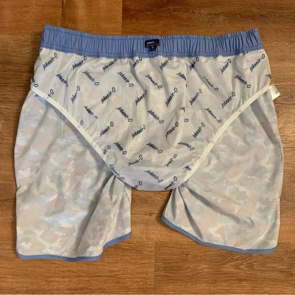 Johnnie-O NWOT Men’s XL Lined Red White Blue Camo Swim Trunks Boardshorts Preppy